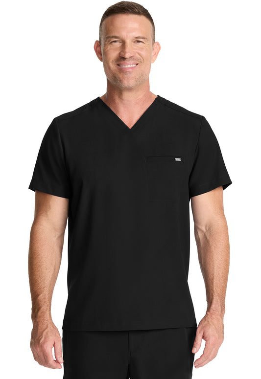 Healing Hands Model Image Men's 1 Pocket V-Neck Top In Color Black Image 1