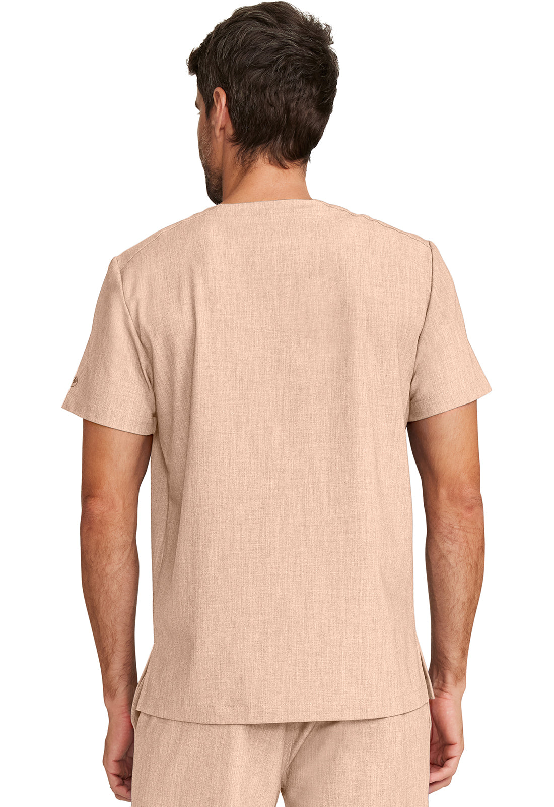 Healing Hands Model Image Men's 1 Pocket V-Neck Top In Color Desert Taupe Image 3