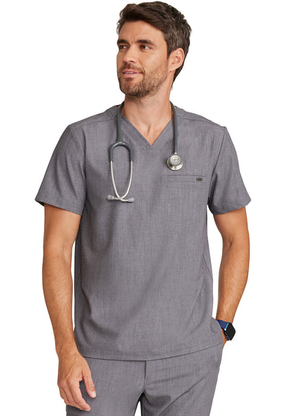 Healing Hands Model Image Men's 1 Pocket V-Neck Top In Color Heather Ash Image 1