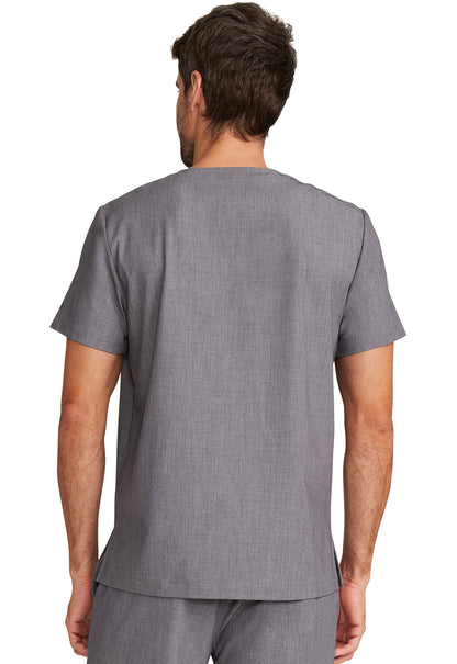 Healing Hands Model Image Men's 1 Pocket V-Neck Top In Color Heather Ash Image 3