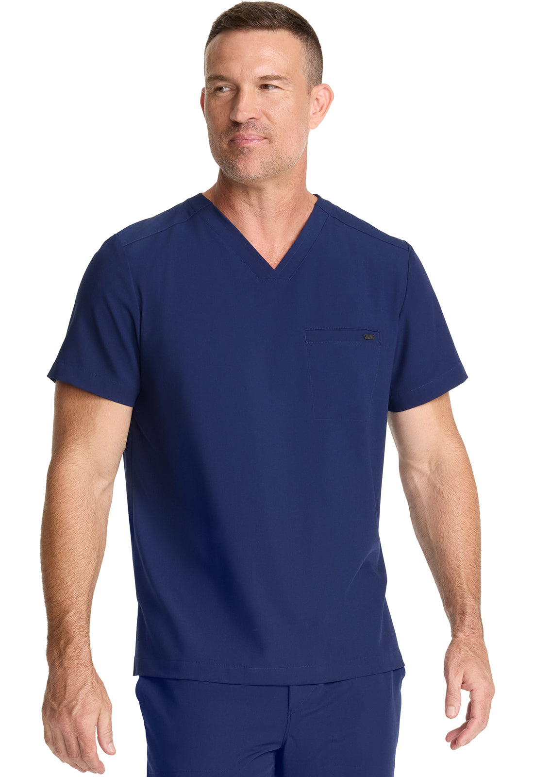 Healing Hands Model Image Men's 1 Pocket V-Neck Top In Color Navy Image 4