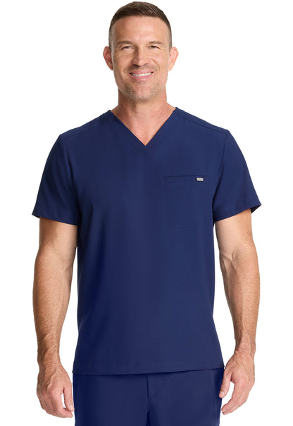 Healing Hands Model Image Men's 1 Pocket V-Neck Top In Color Navy Image 1