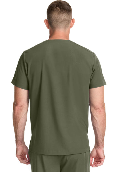 Healing Hands Model Image Men's 1 Pocket V-Neck Top In Color Olive Image 3