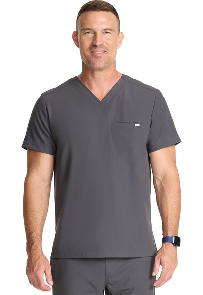 Healing Hands Model Image Men's 1 Pocket V-Neck Top In Color Pewter Image 1