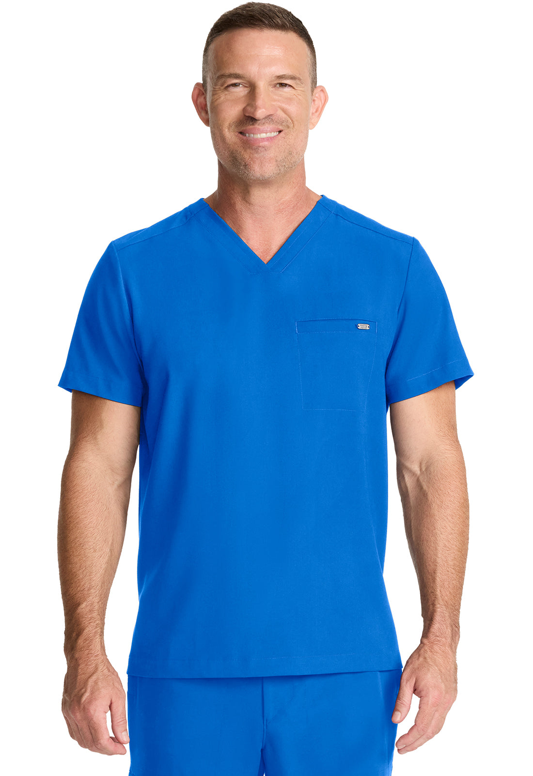 Healing Hands Model Image Men's 1 Pocket V-Neck Top In Color Royal Image 1