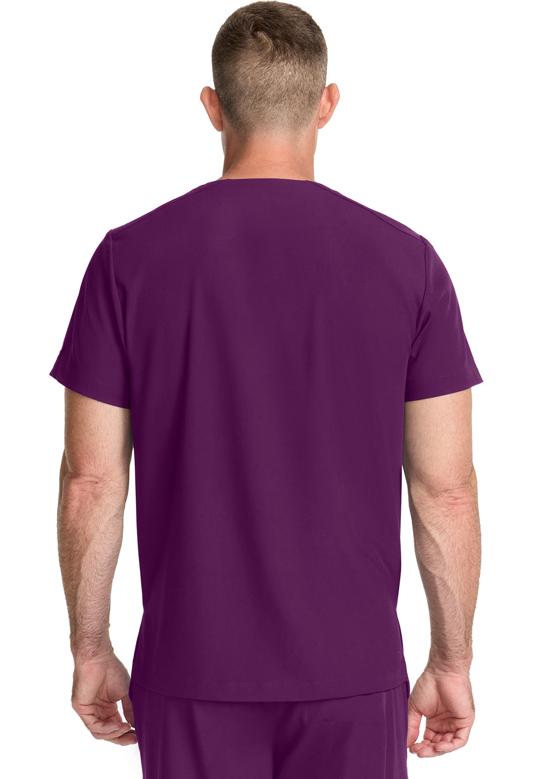 Healing Hands Model Image Men's 1 Pocket V-Neck Top In Color Wine Image 3