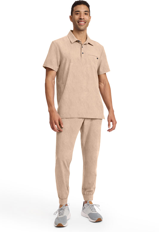 Quest HH759 Men's 3-Pocket Polo Collar Scrub Top Desert Taupe