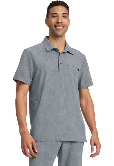 Quest HH759 Men's 3-Pocket Polo Collar Scrub Top Heather Ash
