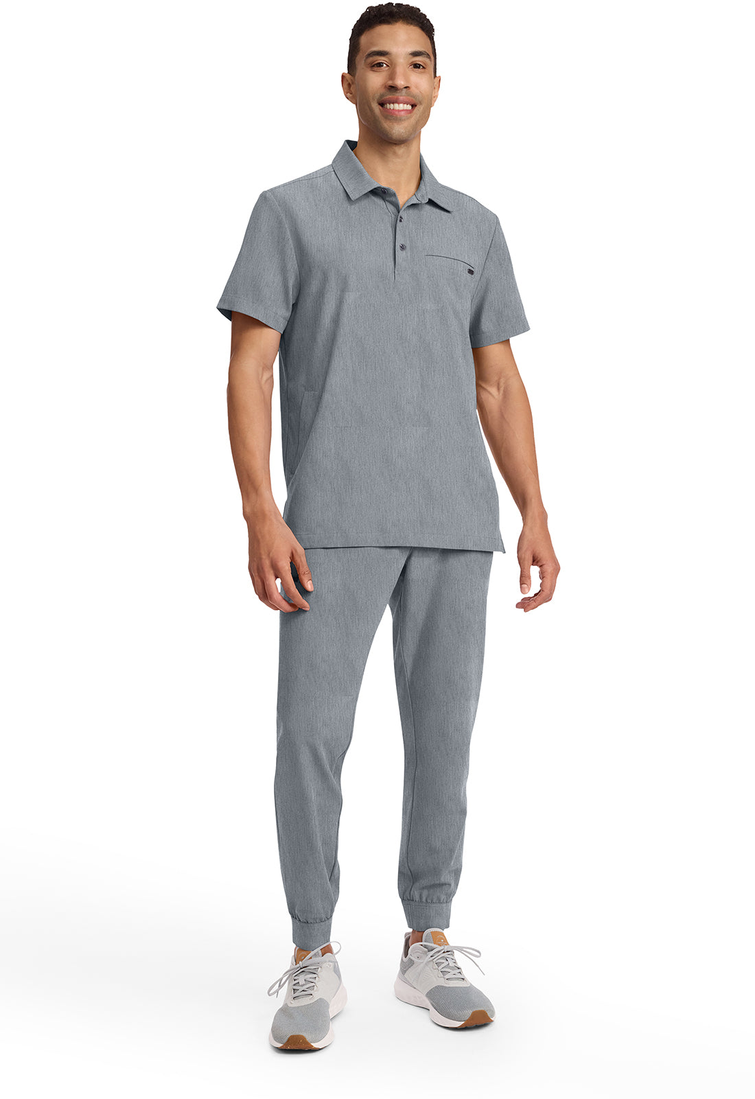 Quest HH759 Men's 3-Pocket Polo Collar Scrub Top Heather Ash
