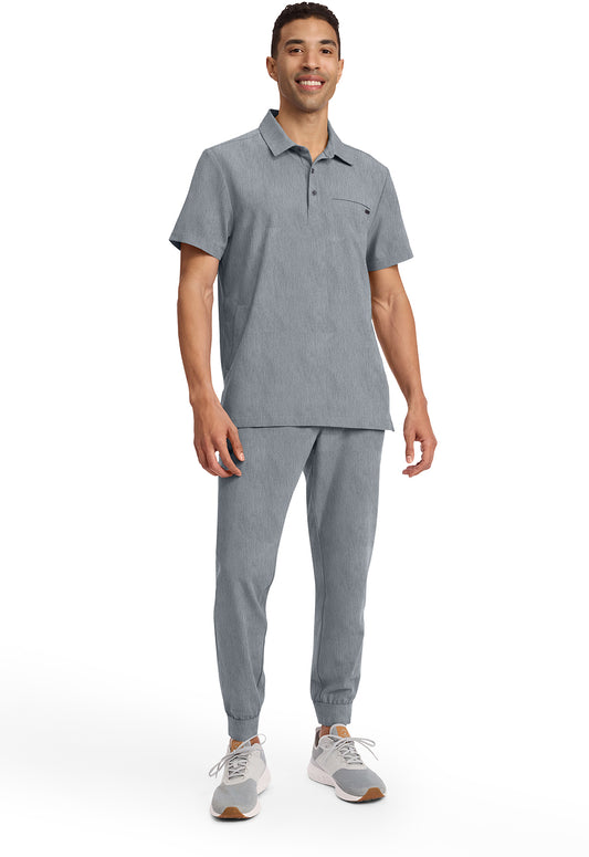 Quest HH759 Men's 3-Pocket Polo Collar Scrub Top Heather Ash