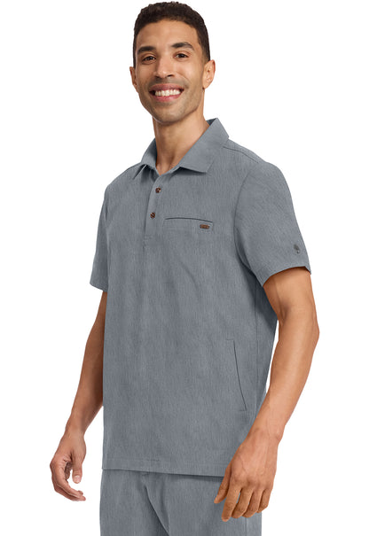 Quest HH759 Men's 3-Pocket Polo Collar Scrub Top Heather Ash