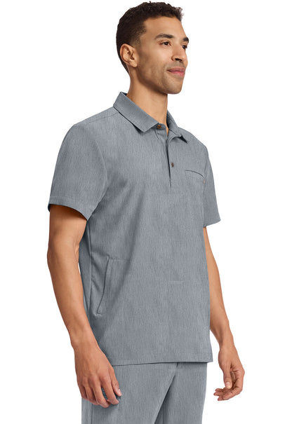Quest HH759 Men's 3-Pocket Polo Collar Scrub Top Heather Ash