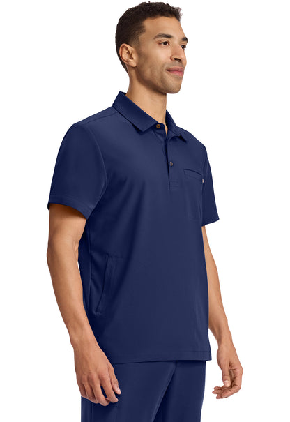 Quest HH759 Men's 3-Pocket Polo Collar Scrub Top Navy