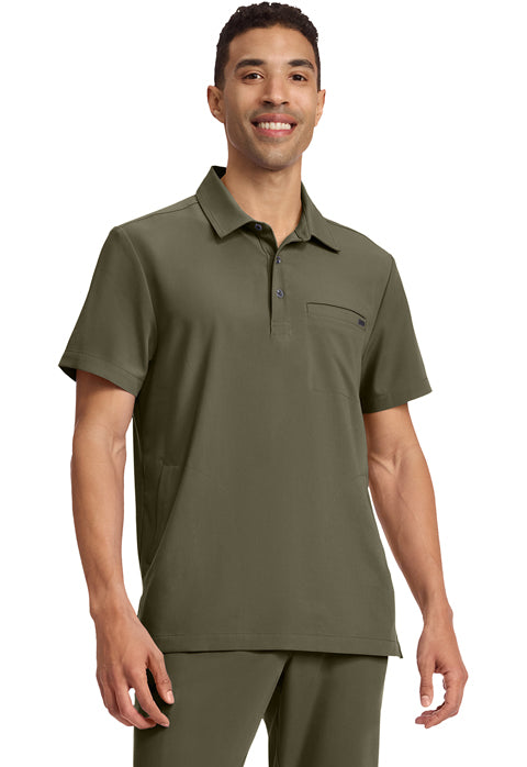 Quest HH759 Men's 3-Pocket Polo Collar Scrub Top Olive