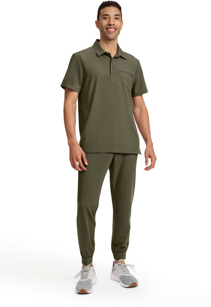 Quest HH759 Men's 3-Pocket Polo Collar Scrub Top Olive