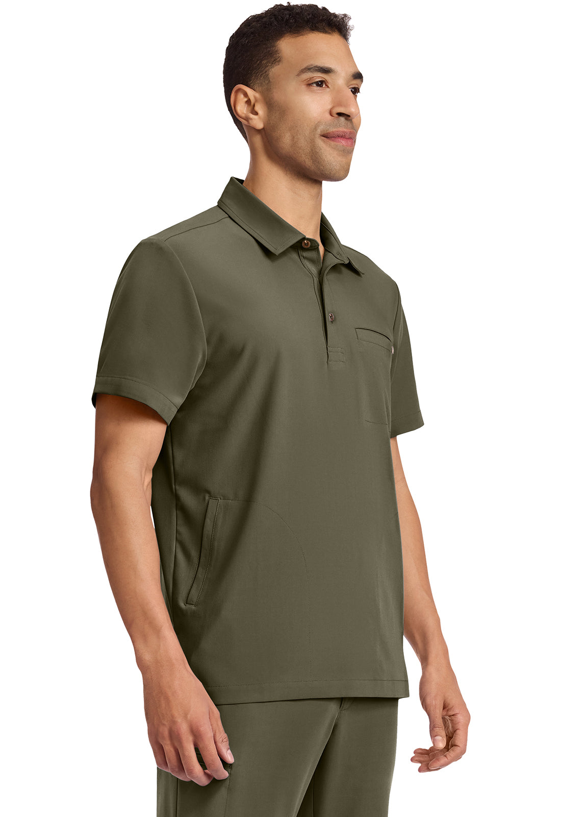 Quest HH759 Men's 3-Pocket Polo Collar Scrub Top Olive
