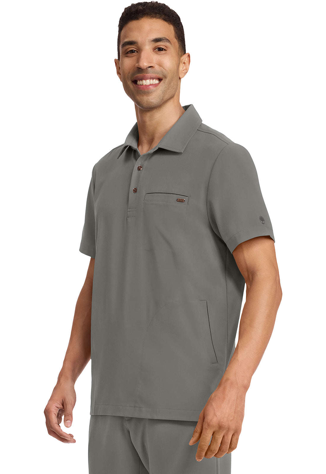 Quest HH759 Men's 3-Pocket Polo Collar Scrub Top Pewter