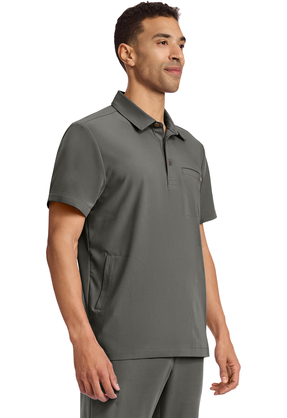 Quest HH759 Men's 3-Pocket Polo Collar Scrub Top Pewter