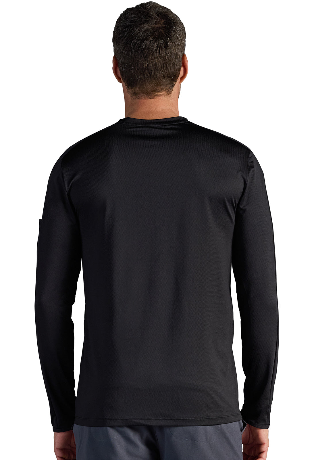 X DR KWANE HH810 Vaughn Men's Long Sleeve Crew Neck Tee Black Model Image Back | Healing Hands