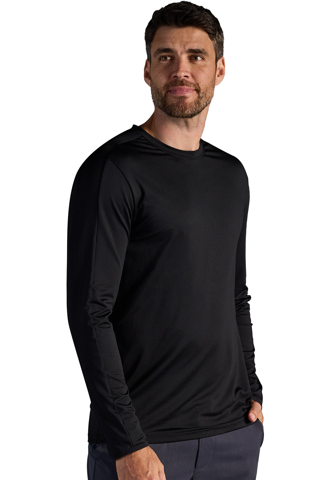 X DR KWANE HH810 Vaughn Men's Long Sleeve Crew Neck Tee Black Model Image Left Side | Healing Hands