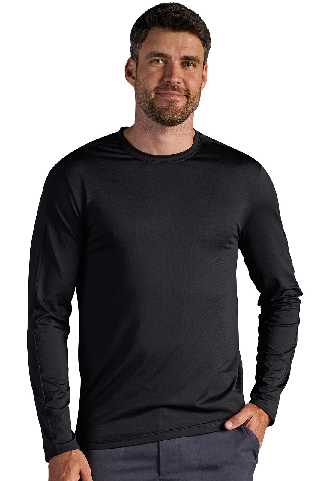 X DR KWANE HH810 Vaughn Men's Long Sleeve Crew Neck Tee Black Model Image Front | Healing Hands