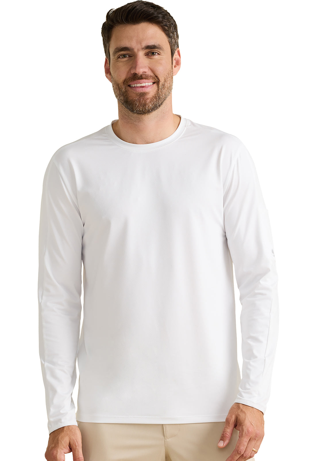 X DR KWANE HH810 Vaughn Men's Long Sleeve Crew Neck Tee White Model Image Front | Healing Hands