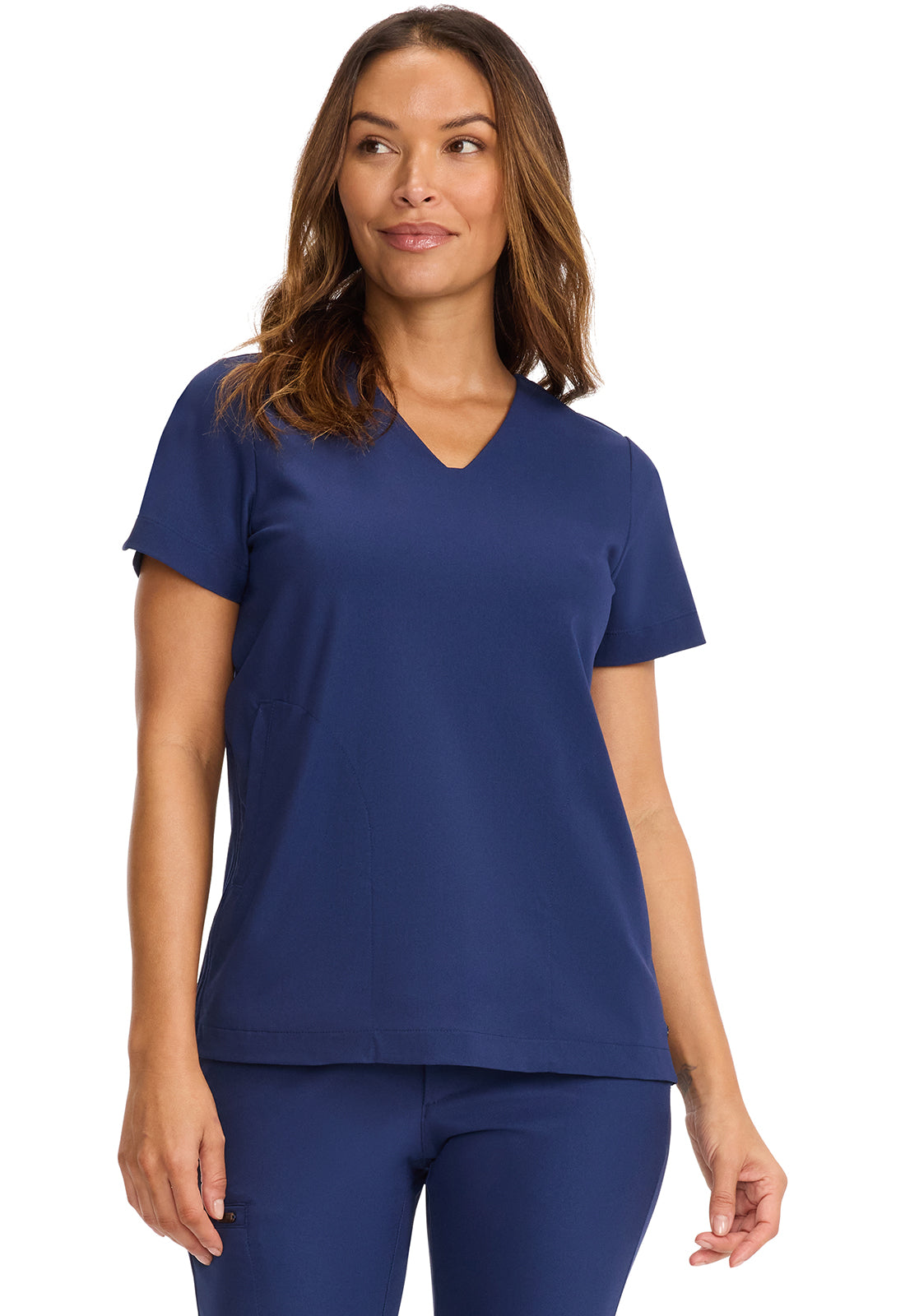 Limited Edition HH813 Women's Tunic V-Neck Top Navy Model Image Front | Healing Hands