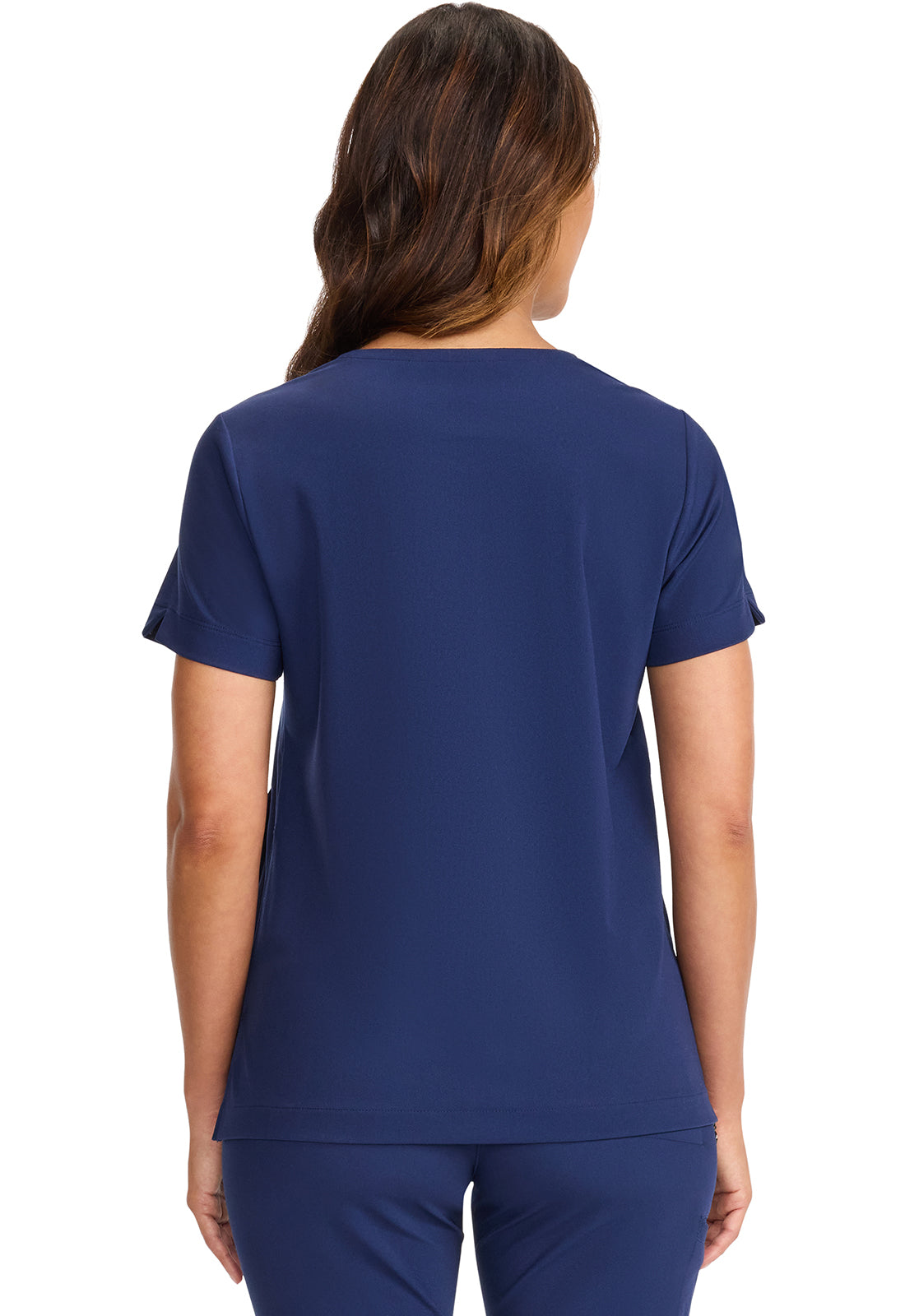 Limited Edition HH813 Women's Tunic V-Neck Top Navy Model Image Back | Healing Hands