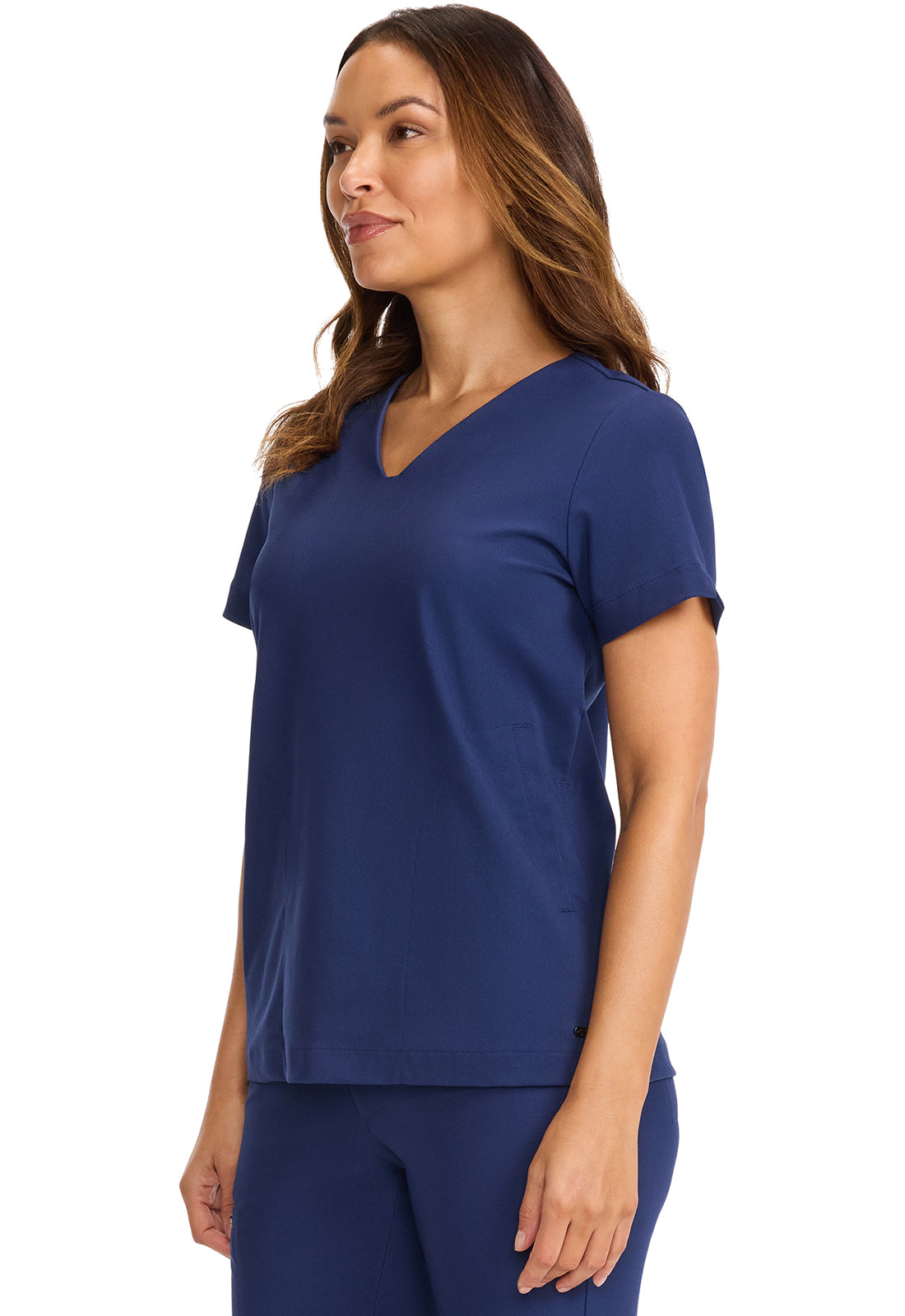 Limited Edition HH813 Women's Tunic V-Neck Top Navy Model Image Right Side | Healing Hands