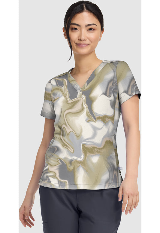HH Prints HH906 Women's Briana Print Scrub Top Silk Waves