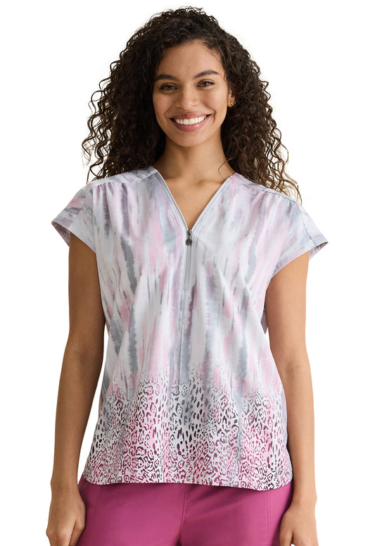 Purple Label HH909 Kelly Print Top Wild Vibes Model Image Front | Healing Hands