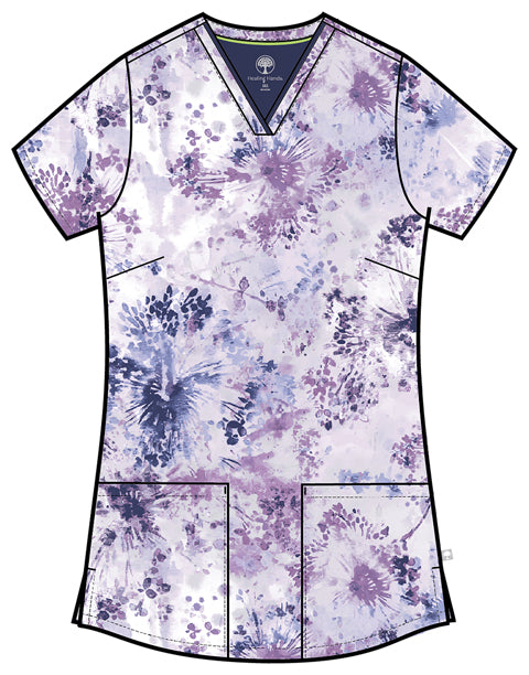 HH Prints HH910 Women's Amanda Scrub Top Dandelion Bursts