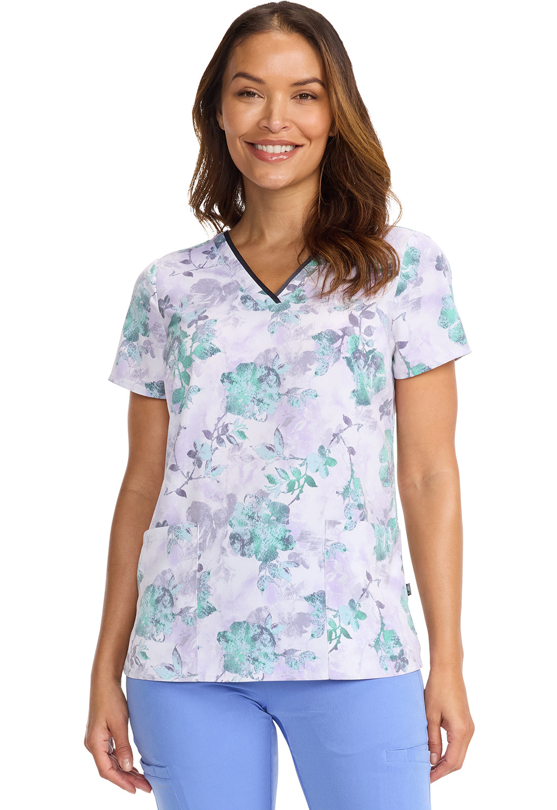 Works HH910 Amanda Top Quiet Petals Model Image Front | Healing Hands