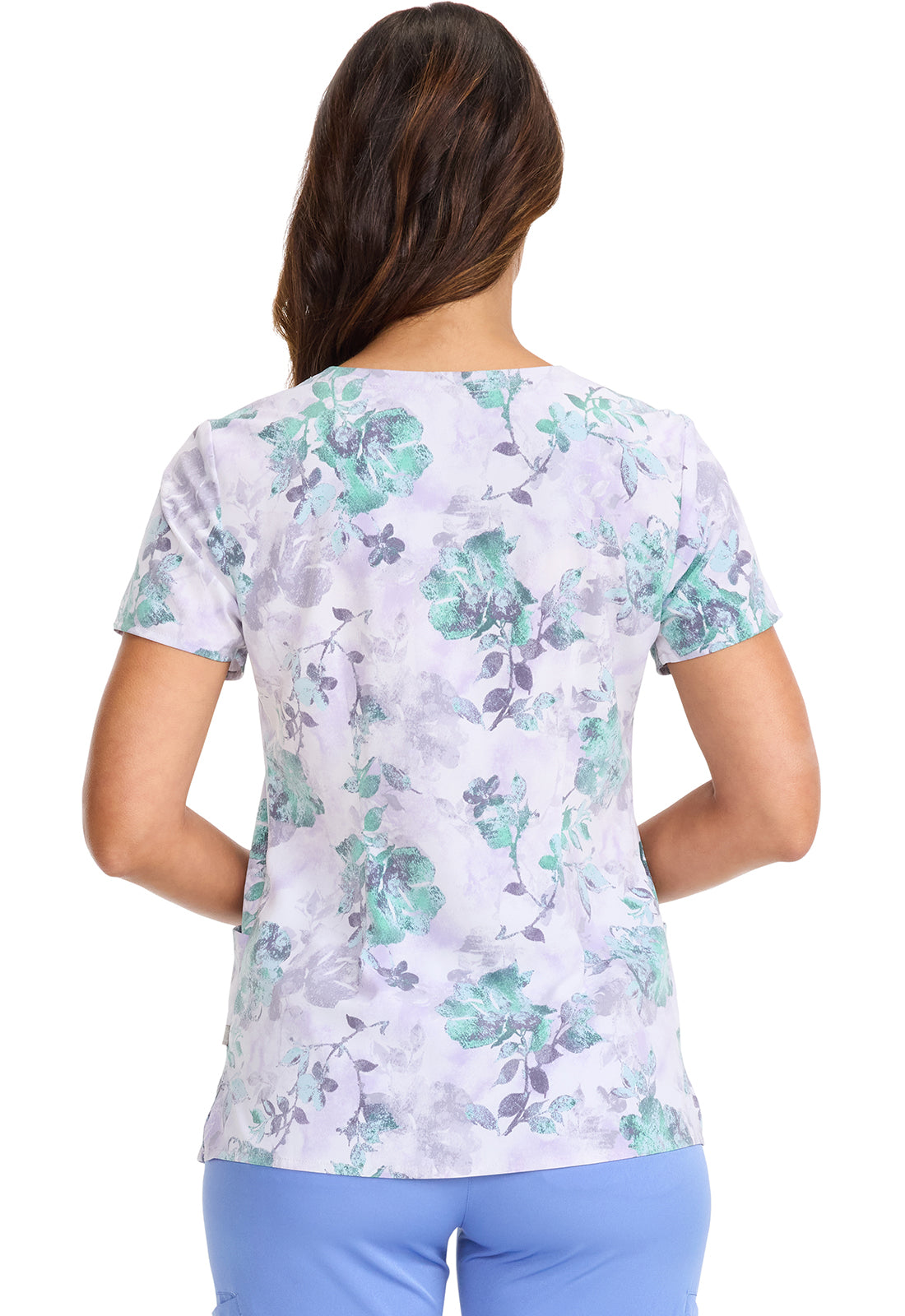 Works HH910 Amanda Top Quiet Petals Model Image Back | Healing Hands