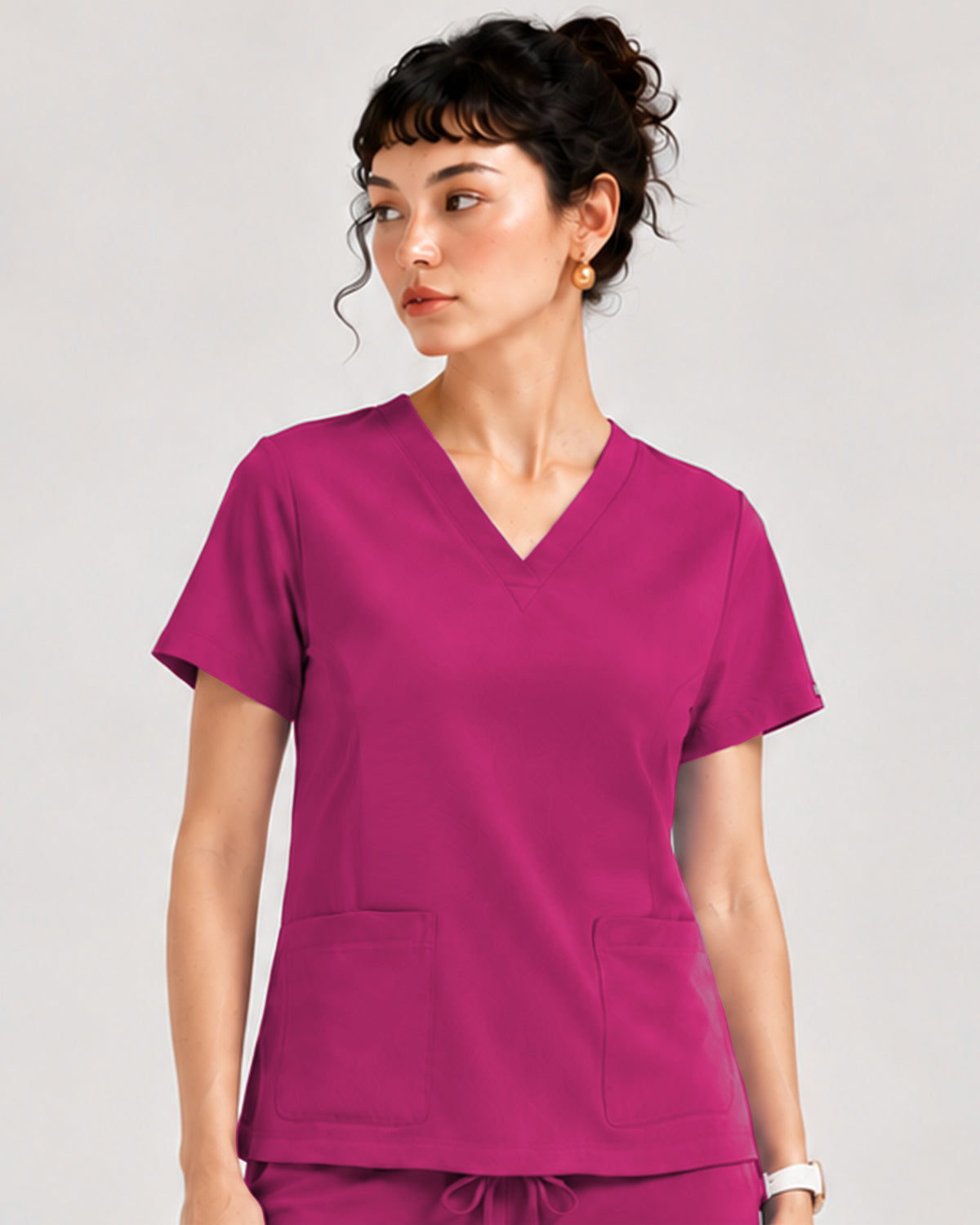 Foundry Women's 1005 Quinn 2 Pocket V-Neck Top Hot Pink