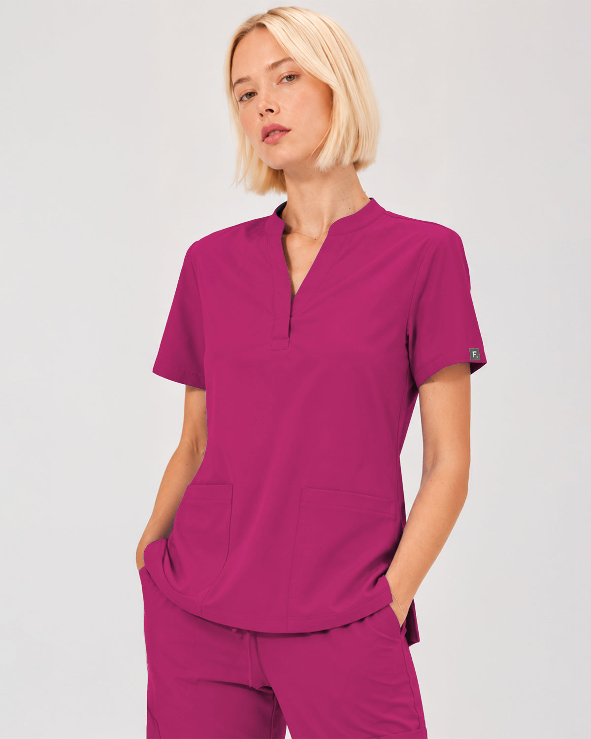 Foundry Women's 1055 Arden 2 Pocket Mandarin Top Hot Pink
