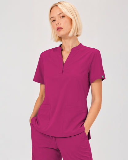 Foundry Women's 1055 Arden 2 Pocket Mandarin Top Hot Pink
