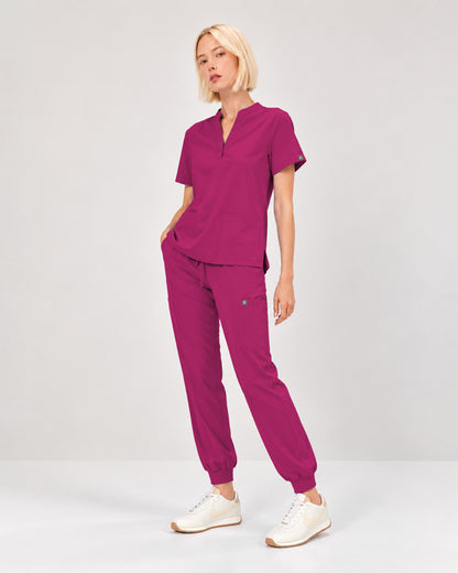 Foundry Women's 1055 Arden 2 Pocket Mandarin Top Hot Pink