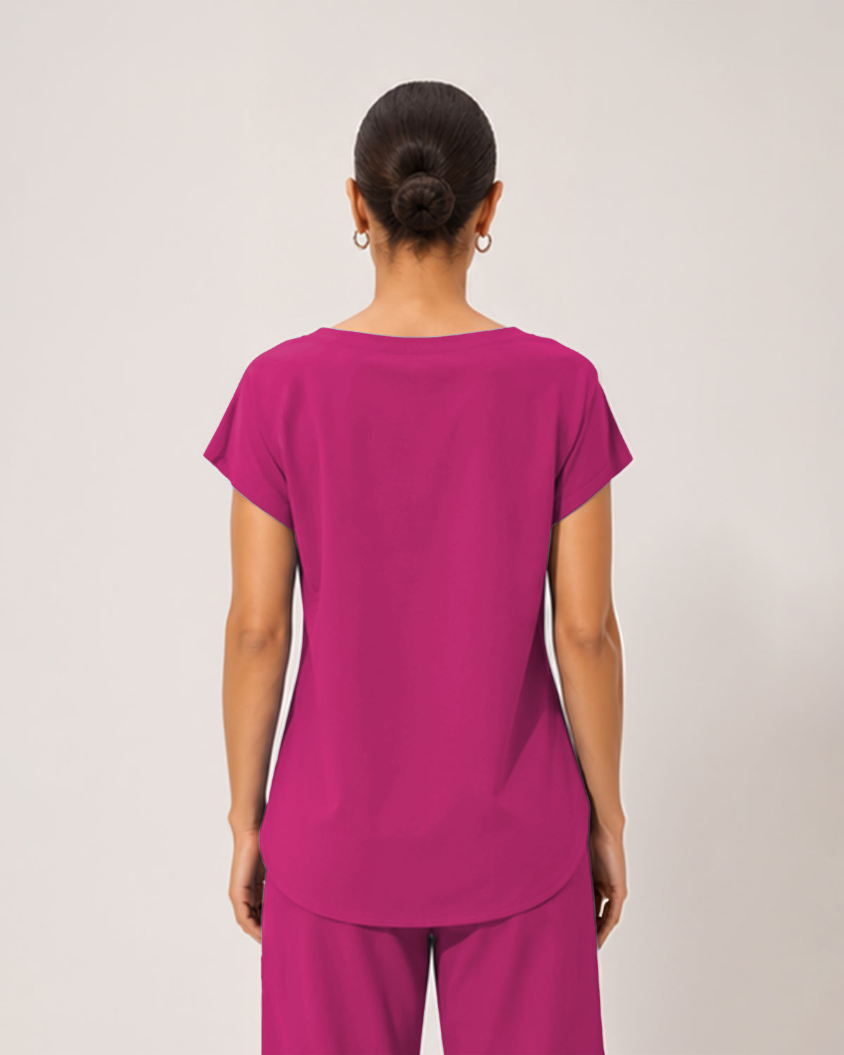 Foundry Women's 1215 Rowan 1 Pocket Boat Neck Dolman Top Hot Pink