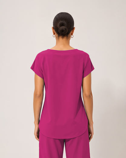 Foundry Women's 1215 Rowan 1 Pocket Boat Neck Dolman Top Hot Pink