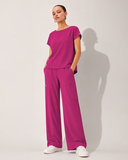 Foundry Women's 1215 Rowan 1 Pocket Boat Neck Dolman Top Hot Pink