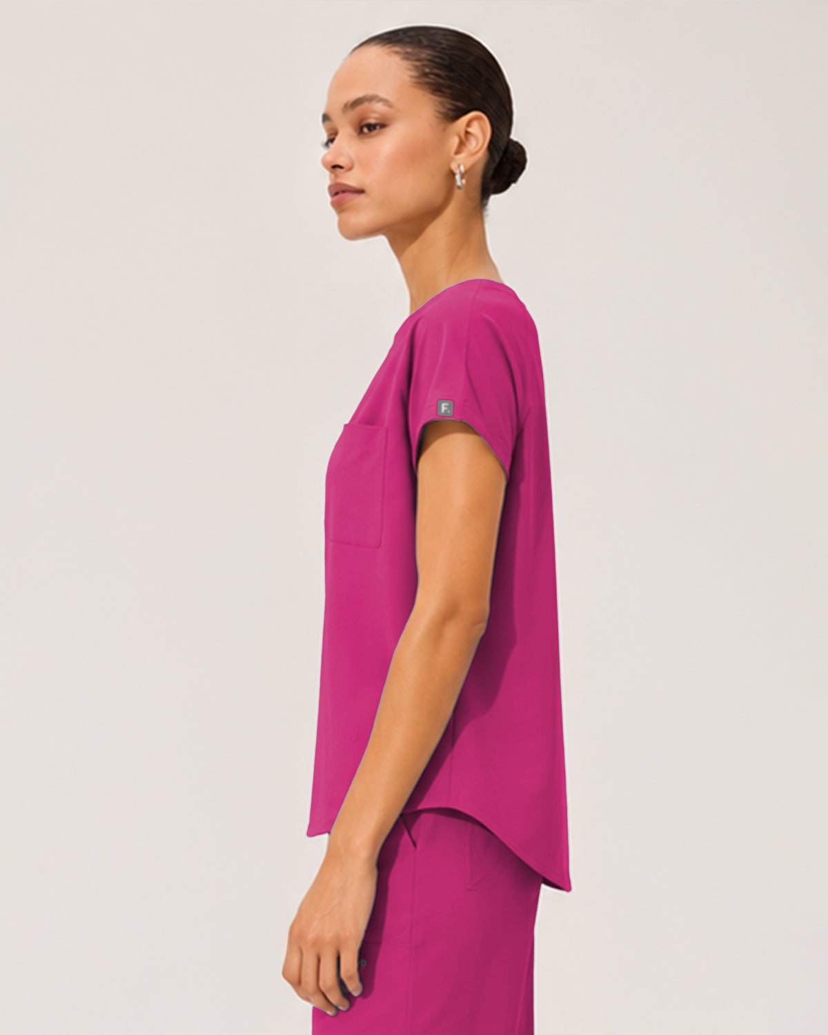 Foundry Women's 1215 Rowan 1 Pocket Boat Neck Dolman Top Hot Pink