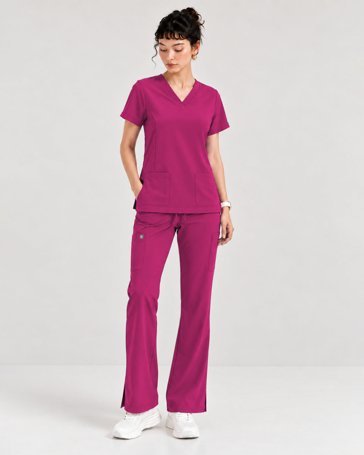 Foundry Women's 1005 Quinn 2 Pocket V-Neck Top Hot Pink