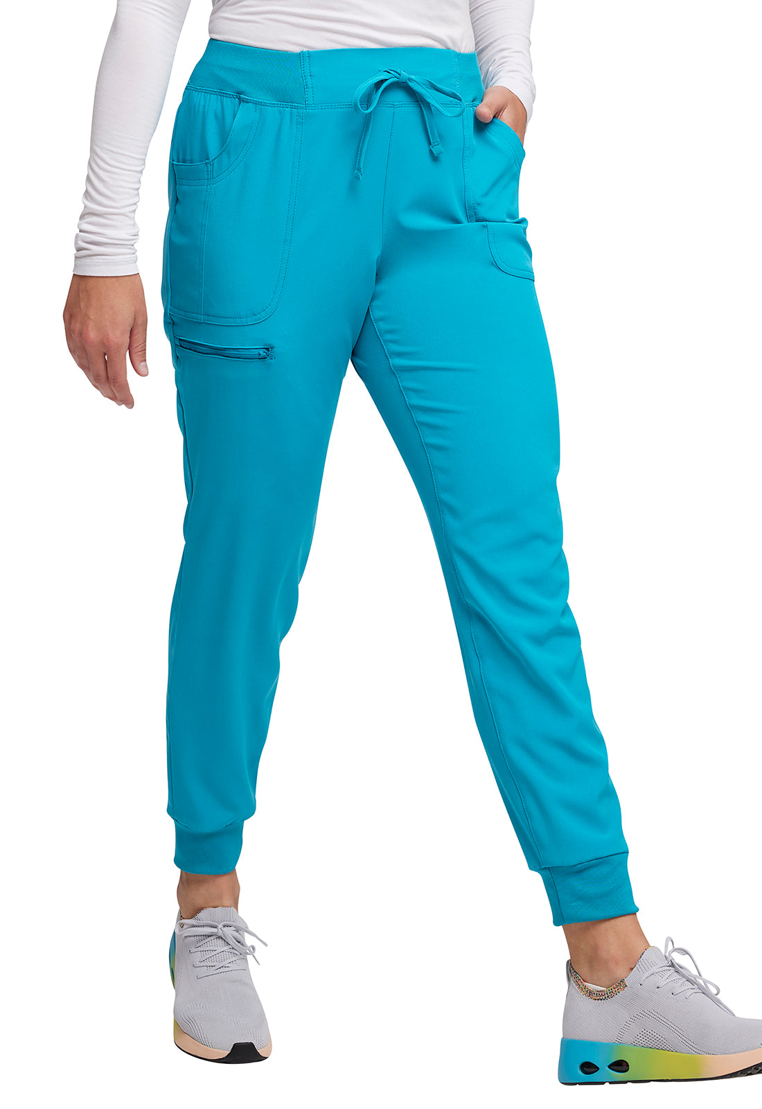 HeartSoul Break on Through HS030 Drawstring Jogger Teal Blue Model Image Left Side | Heartsoul