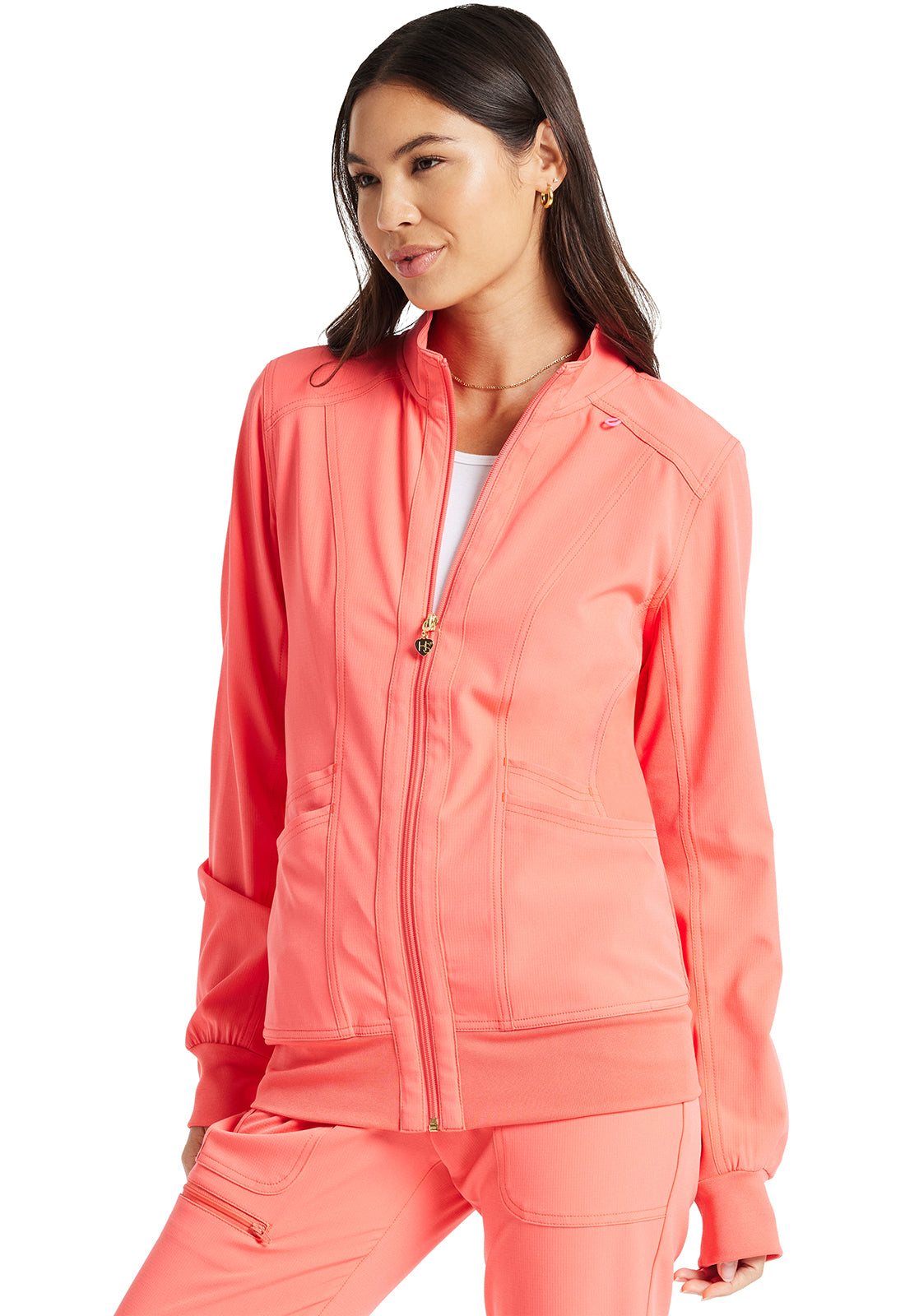 HeartSoul Break on Through HS347 Zip Front Jacket Go Guava Model Image Right Side | Heartsoul