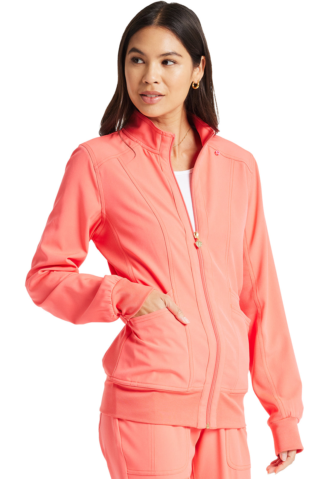 HeartSoul Break on Through HS347 Zip Front Jacket Go Guava Model Image Left Side | Heartsoul