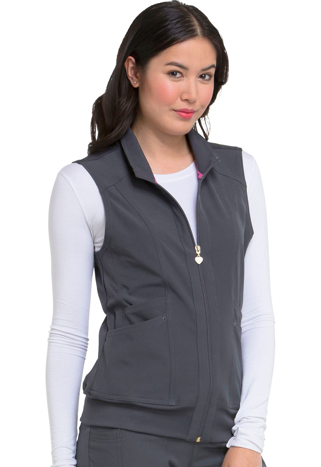 HeartSoul Break on Through HS500 Zip Front Vest Pewter Model Image Left Side | Heartsoul