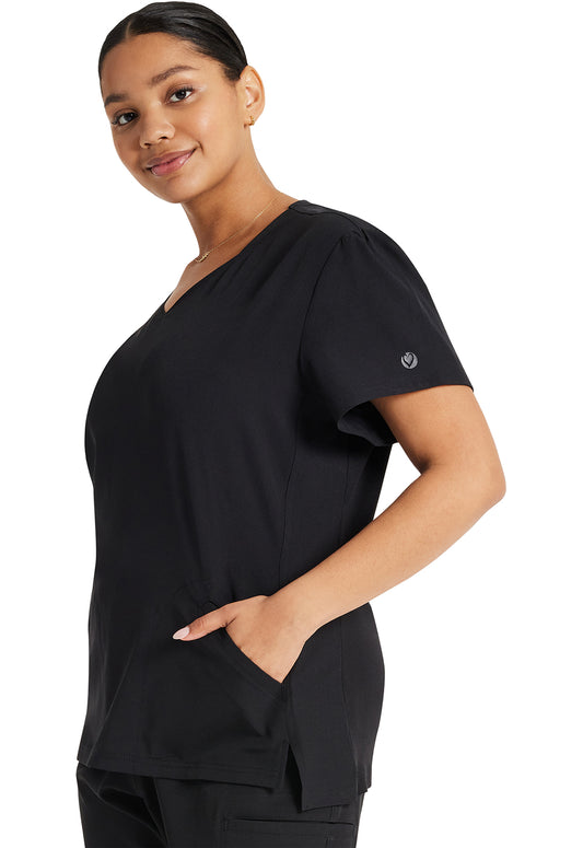 HeartSoul Break on Through HS647 V-Neck Top Black Model Image Right Side | Heartsoul