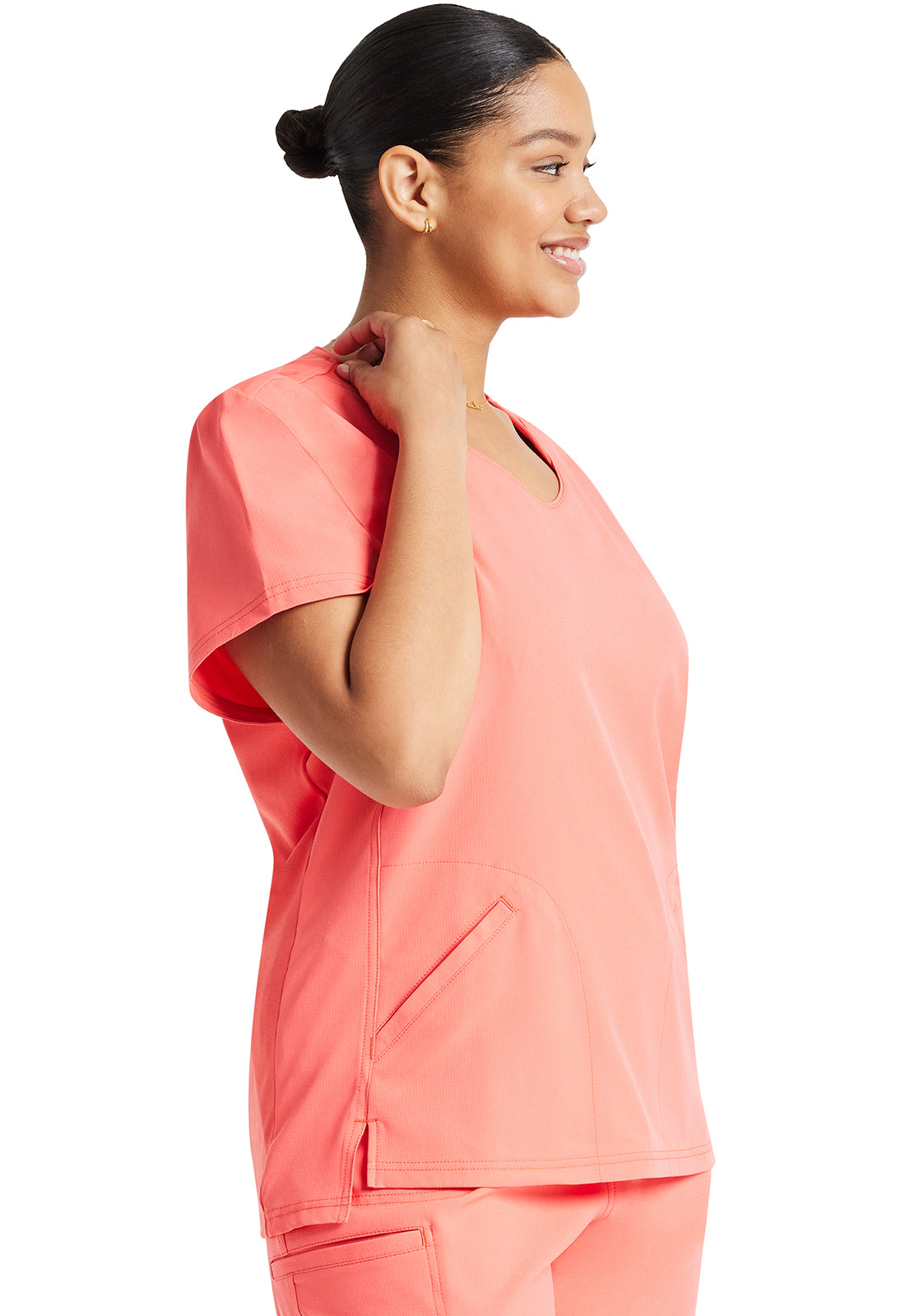 HeartSoul Break on Through HS647 V-Neck Top Go Guava Model Image Left Side | Heartsoul