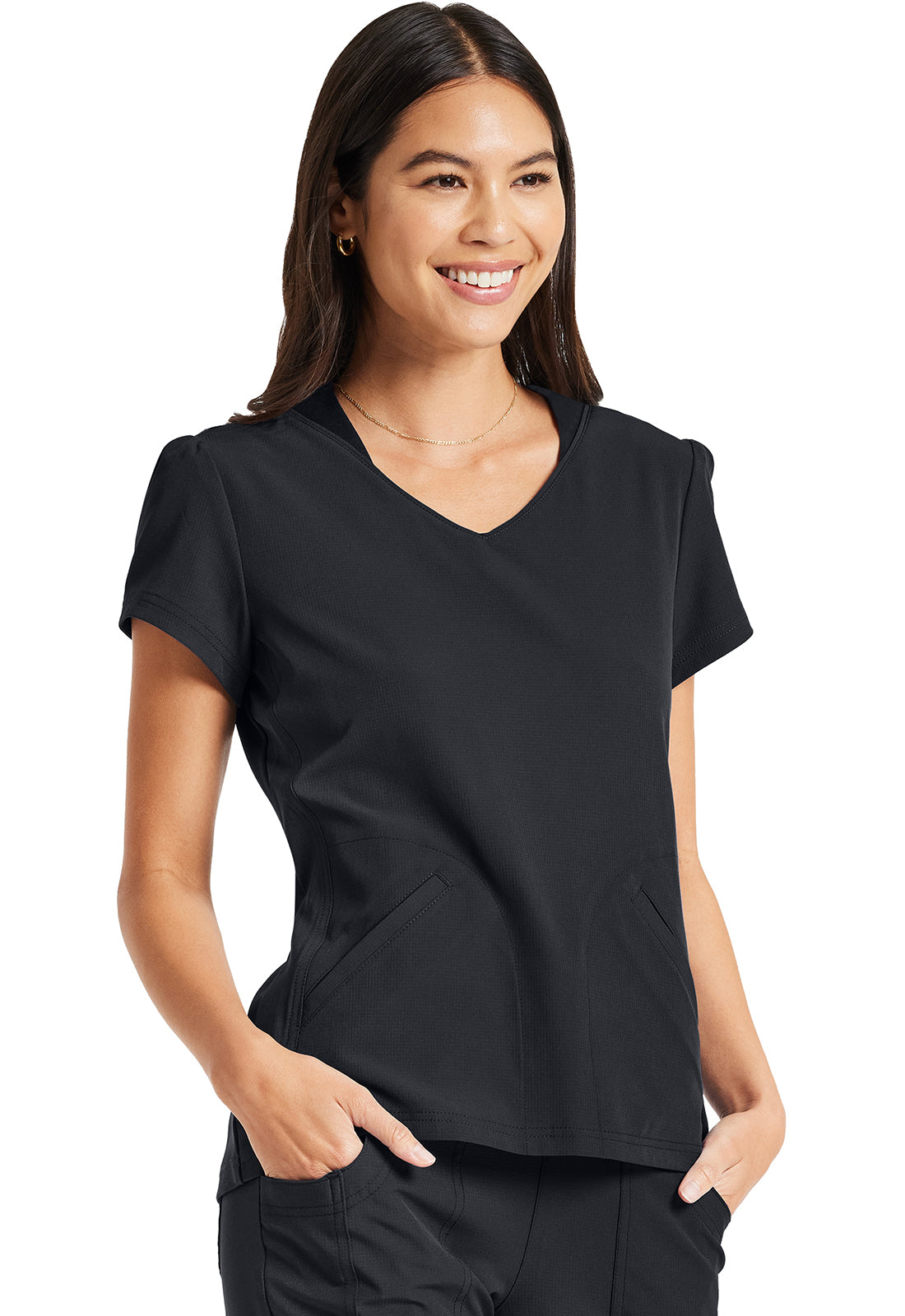 HeartSoul Break on Through HS647 V-Neck Top Pewter Model Image Left Side | Heartsoul